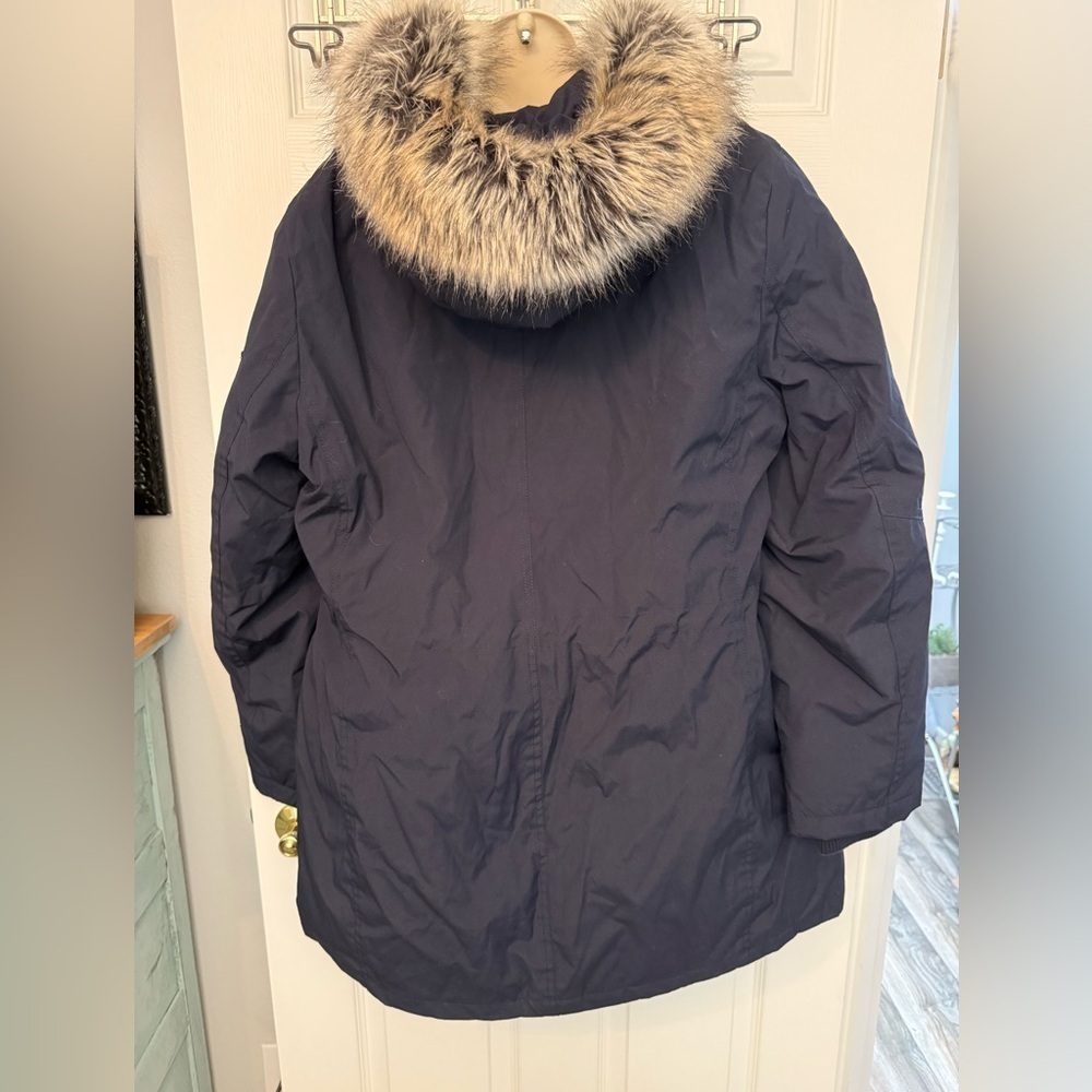 Women’s Navy Blue XL London Fog Puffer Jacket Coat Removable Hood - Picture 10 of 10